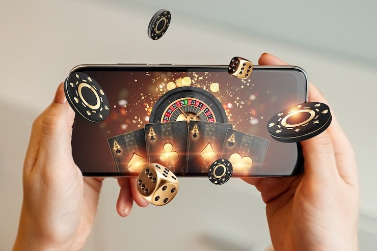 Meja blackjack dengan zona taruhan dan dealer